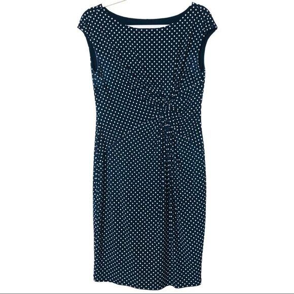 Anne Klein Dark Blue and White Polka Dots Dress - Picture 1 of 7